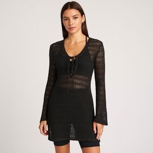 PQ Black Lace-Up Long Sleeve Tunic Cover-Up | Size XS/S | NWT